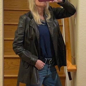 VINTAGE 90s Armani Exchange Genuine Leather Trench Coat - Dark Brown